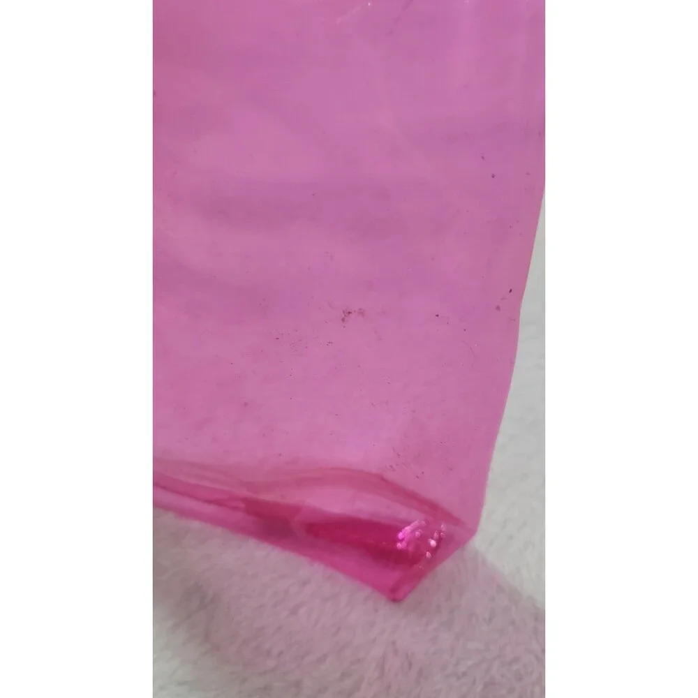 ​Clear Pink Transparent Plastic Travel Cosmetic Makeup Bag Zipper Pouch Organize